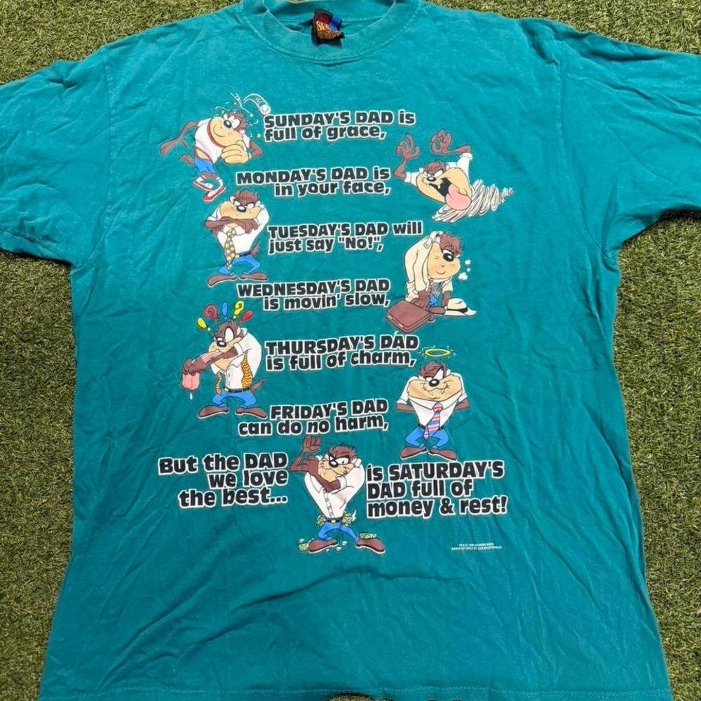 Vintage 90s Looney Tunes Saturday Dad blue‎ t-shirt Size XL #cartoon